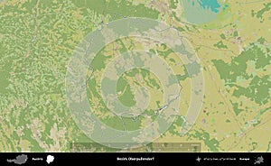 Bezirk Oberpullendorf outlined, Austria. Topographic Humanitarian