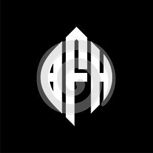 BFH circle letter logo design with circle and ellipse shape. BFH ellipse letters with typographic style. The three initials form a