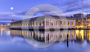 BFM and Rhone river, Geneva, Switzerland, HDR
