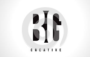 BG B G White Letter Logo Design with Black Square. photo