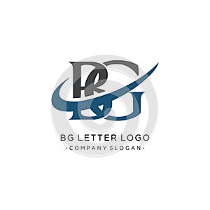 BG Letter Logo Design with Serif Font and swoosh Vector Illustration