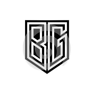 BG Logo monogram shield geometric white line inside black shield color design photo