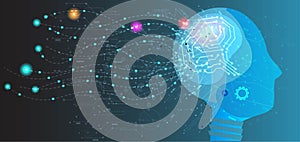 Abstract human head with a line brain network.