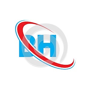 BH, B H letter logo design. Initial letter BH linked circle uppercase monogram logo red and blue. BH logo, B Hdesign