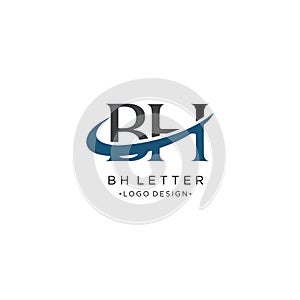 BH Letter Logo Design with Serif Font and swoosh Vector Illustration