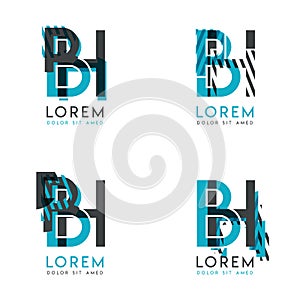 The BH Logo Set of abstract modern graphic design.Blue and gray with slashes and dots.This logo is perfect for companies, business