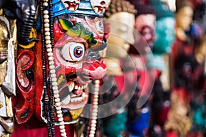 Bhairav mask hanging at the market in Nepal