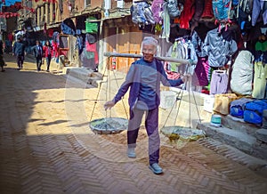 Man in shopping street of Bhaktapur, Nepal