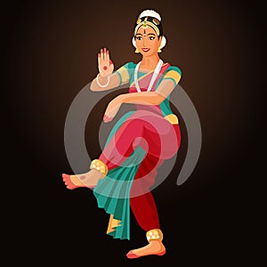 Bharatanatyam or Bharathanatiyam woman dancer vector ilustration isolated