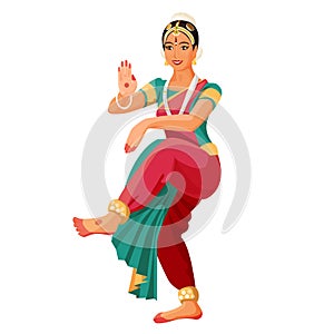 Bharatanatyam or Bharathanatiyam woman dancer vector ilustration isolated photo