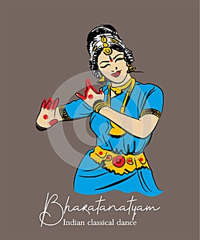 Indian classical dance Bharathanatiyam sketch or vector illustration photo