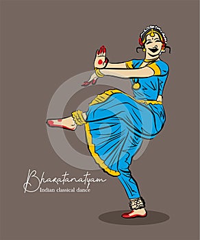 Indian classical dance Bharathanatiyam sketch or vector illustration photo