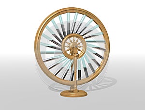 Bhaskara`s wheel. Perpetual motion machine. Perpetuum mobile. Physics.