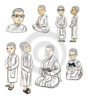 Bhikkhuni nun are fully ordained Buddhist nun, cartoon vector