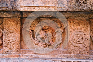 Bhima rescuing Draupadi, motifs on the plinth, Airavatesvara Temple complex, Darasuram, Tamil Nadu