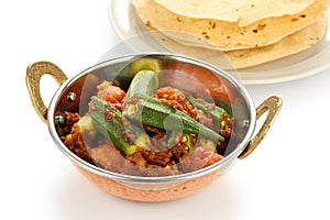 Bhindi masala, okra curry, with papad