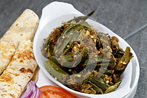 Bhindi Masala or stuffed Bhindi or okra, an Indian vegetable