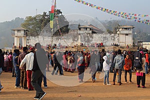 Bhojpur , Nepal , 13 jan 2023 Audience with hands in the air at a music festival