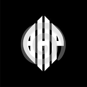 BHP circle letter logo design with circle and ellipse shape. BHP ellipse letters with typographic style. The three initials form a