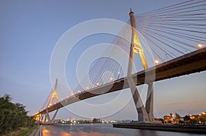 Bhumibol Bridge in evening, Thailand