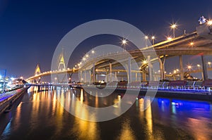 The Bhumibol Bridge at twilight, bangkok