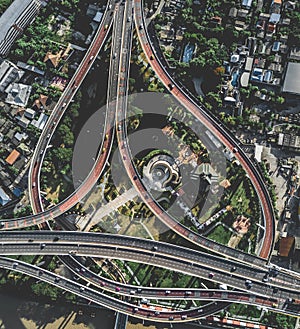 Bhumibol Bridge view from above in Bangkok thailand