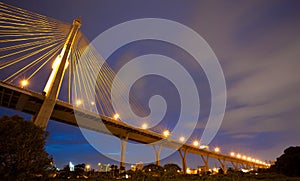 Bhumibol Mega Bridge (Industrial Ring Mega Bridge) at night, Ban