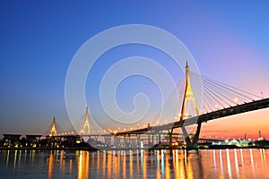 Bhumibol Mega Bridge (Industrial Ring Mega Bridge) at night, Ban