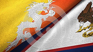 Bhutan and American Samoa two flags textile cloth, fabric texture