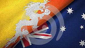 Bhutan and Australia two flags textile cloth, fabric texture