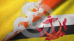 Bhutan and Brunei two flags textile cloth