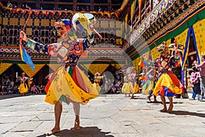 Bhutan Buddhist monk dance at Paro Bhutan Festival