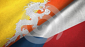 Bhutan and Czech Republic two flags textile cloth, fabric texture