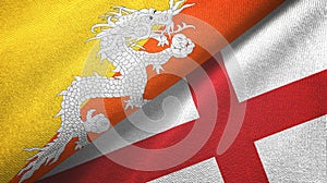 Bhutan and England two flags textile cloth, fabric texture