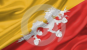 Bhutan flag waving with the wind, 3D illustration.