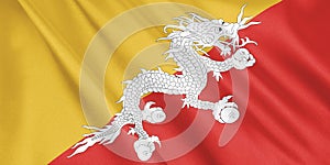 Bhutan flag waving with the wind, wide format.