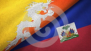 Bhutan and Haiti two flags textile cloth, fabric texture