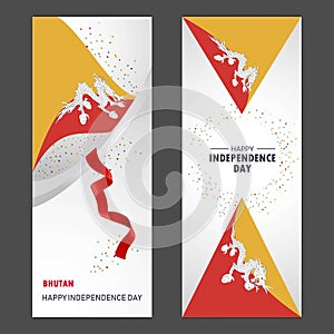 Bhutan Happy independence day Confetti Celebration Background Vertical Banner set