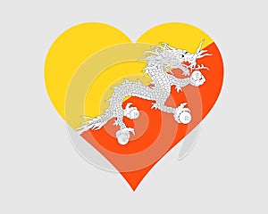 Bhutan Heart Flag. Bhutanese Love Shape Country Nation National Flag. Kingdom of Bhutan Banner Icon Sign Symbol. EPS Vector