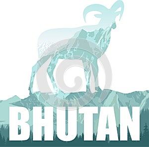 Bhutan illustration with himalayan mountain goats