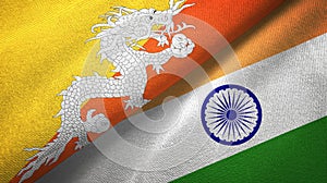 Bhutan and India two flags textile cloth, fabric texture