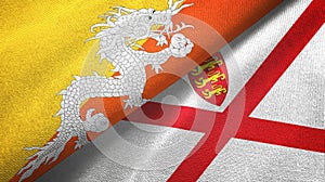 Bhutan and Jersey two flags textile cloth, fabric texture