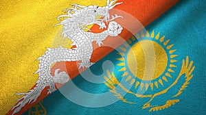 Bhutan and Kazakhstan two flags textile cloth, fabric texture