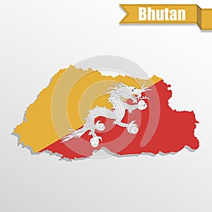 Bhutan map with flag inside and ribbon