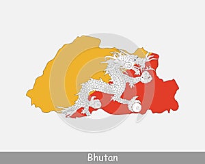 Bhutan Map Flag. Map of Bhutan with the Bhutanese national flag isolated on white background. Vector illustration
