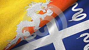 Bhutan and Martinique snake two flags textile cloth, fabric texture