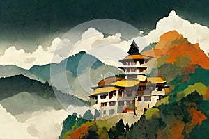 Bhutan mountain monastery, tigers nest in the clouds