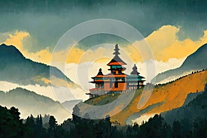 Bhutan mountain monastery, tigers nest in the clouds