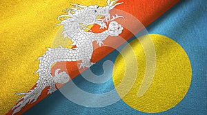 Bhutan and Palau two flags textile cloth, fabric texture