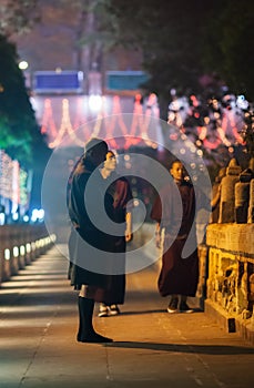 Bhutan pilgrim in the Mahabodhi Temple yard.